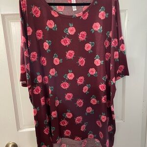 LuLaRoe Burgundy Floral Short Sleeve Top